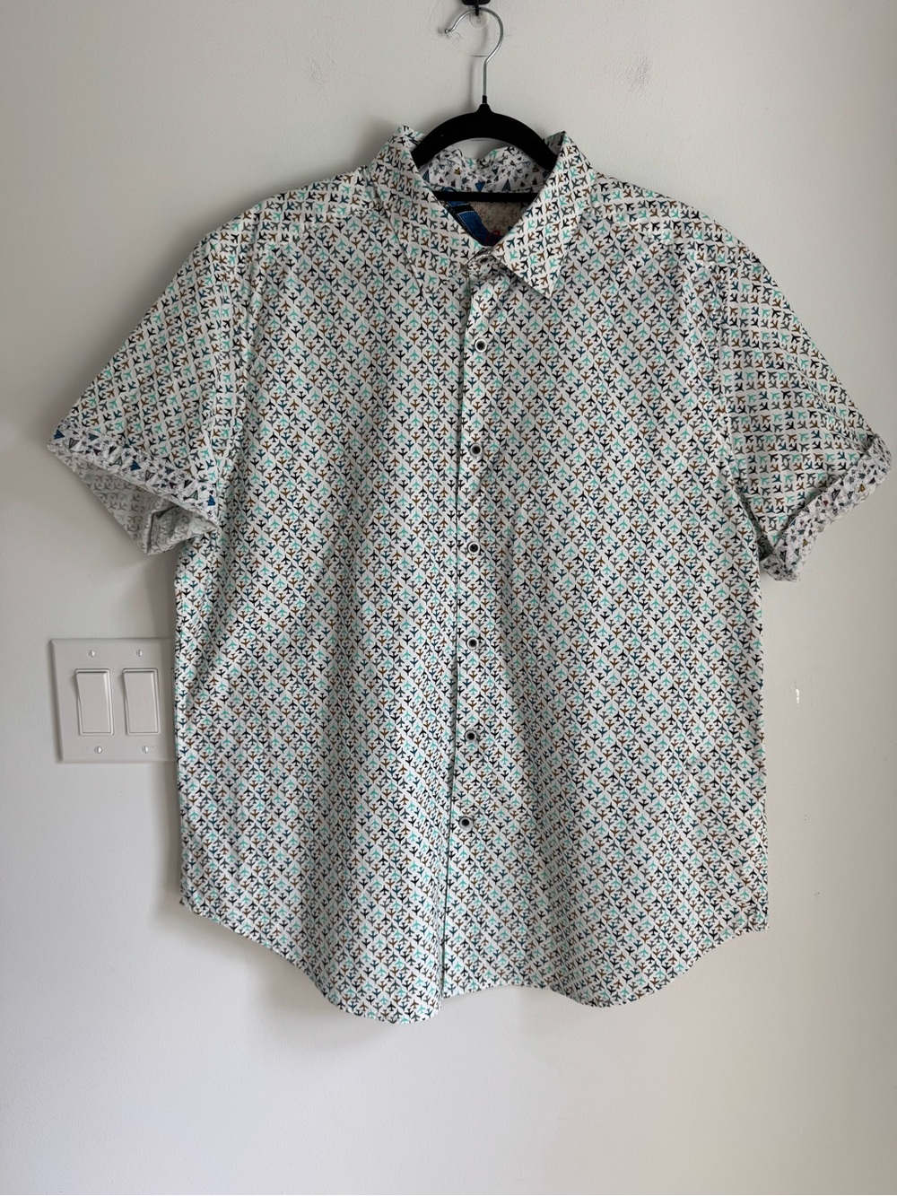 Robert Graham Airplane Print Short Sleeve Button Front Shirt Men's XXL